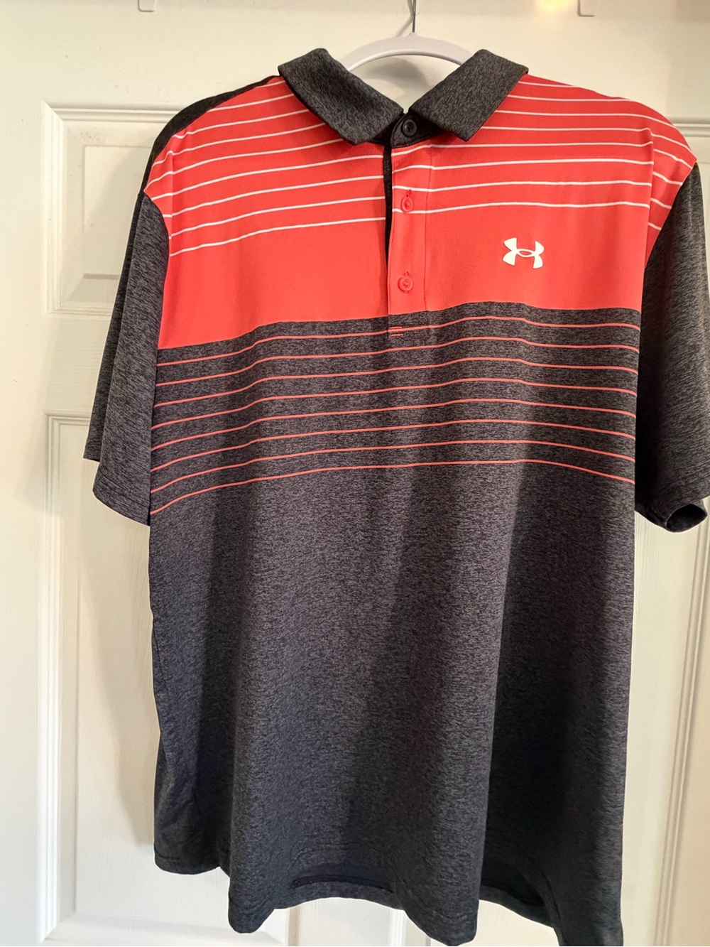Under Armour Playoff Polo Men’s XXL Gray Orange Striped HeatGear Golf Shirt 2XL
